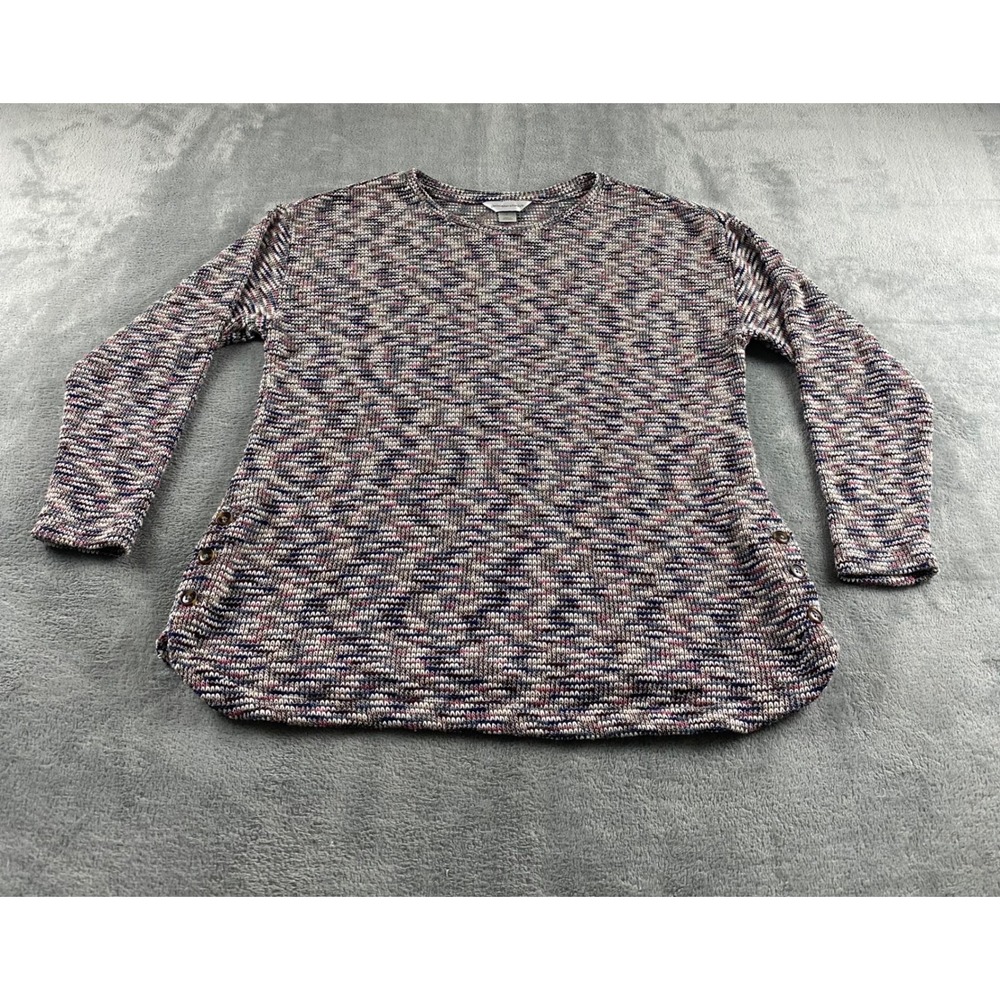 Christopher & Banks Womens Space Dye Knit Sweater Blue Pink Button Sides Large